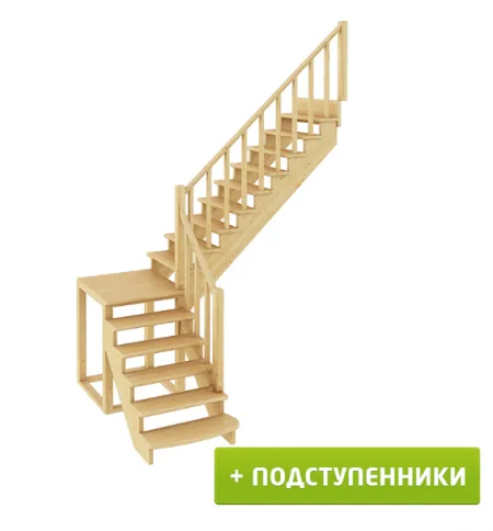 Лестница К-002м/3 с подступенками П сосна